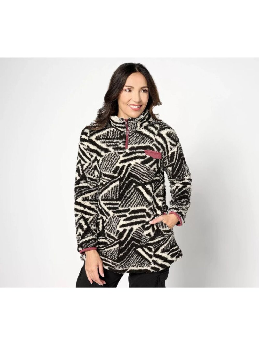 Koolaburra By UGG Sherpa Pullover Jacket Womens Size Medium Black White Shirt